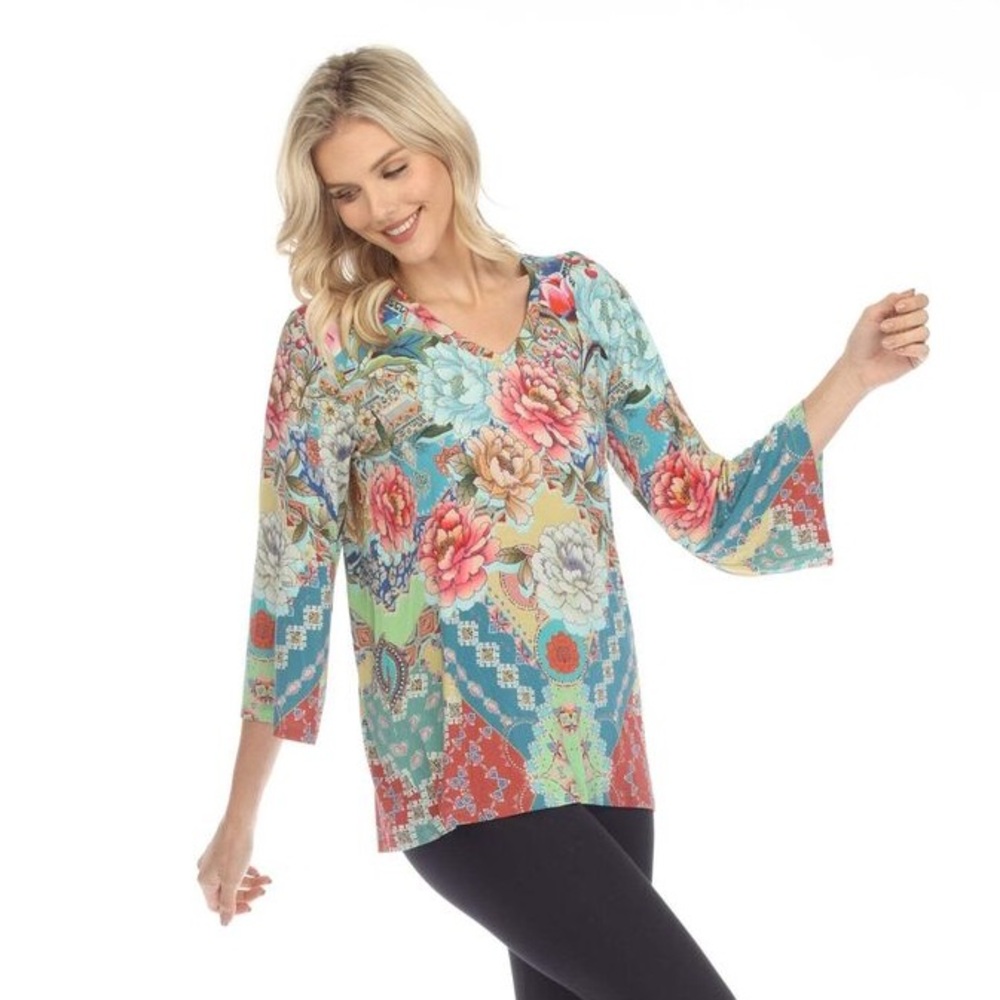 Johnny Was Prisma Floral Kimono Sleeve Tee